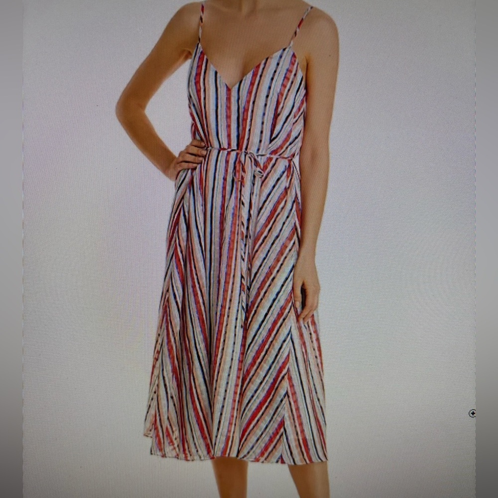 Milly Becca Watercolor Striped Midi Dress Strappy Sleeveless Size S